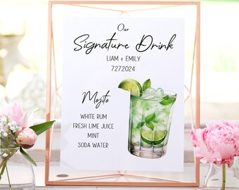 Mojito Signature Drink Sign, Editable Template, Instant Download