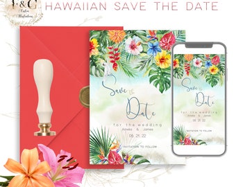 TROPICAL | We Edit, Hawaiian Wedding Save the Date Cards, Tropical Save the Date Template, Hawaiian Wedding Decor, Wedding Stationery
