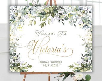 Personalized Bridal Shower Sign with Lush Greenery Florals