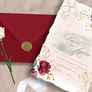 CHIC| Burgundy Wedding Invitation, Burgundy Wedding Decor, Invitation Template, Custom Floral Wedding Invitation, Custom Wedding Stationery