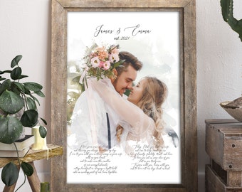 Wedding Vows Art, Portrait from Photo, Wedding Vows Print, First Anniversary Gift, Vow Renewal, Wedding Vows Gift, His and Hers Vows