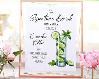 Cucumber Cocktail Sign, Editable Template, Instant Download