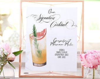 Moscow Mule Grapefruit , Watercolor Drink Illustration, Printable Wedding Signs, Cocktail Sign, Moscow Mule Sign, Signature Drink Sign