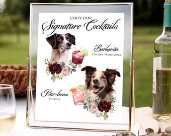 Burgundy Dog Signature Drink Sign, Cat wedding