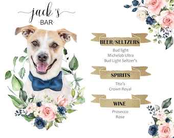 Navy and Blush Dog Signature Drink Sign Printable File, Custom Pet & Theme Design, Dog Cocktail Sign, Dog Wedding Sign, Pet Bar Sign