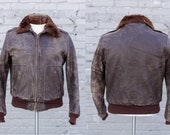1940 39 s Horsehide Leather Bomber Jacket Distressed G-1 Style Flight Fur Collar Satin Lining Knit Cuffs