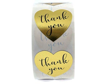 Thank You Stickers, Metallic Gold Heart Stickers, Brown Kraft Thank You Stickers, Heart Shaped Shipping Stickers, Product Packaging Stickers