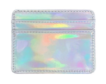 Holographic Card Holder Wallet, Black Card Wallet, Silver Rainbow Card Holder, Credit Card Wallet, Holographic, Opalescent, Iridescent