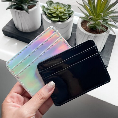 Holographic Card Holder Wallet Black Card Wallet Silver Etsy