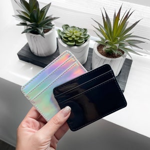 Holographic Card Holder Wallet, Black Card Wallet, Silver Rainbow Card Holder, Credit Card Wallet, Holographic, Opalescent, Iridescent