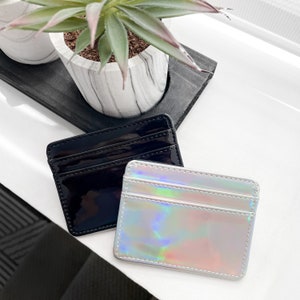 Holographic Card Holder Wallet, Black Card Wallet, Silver Rainbow Card Holder, Credit Card Wallet, Holographic, Opalescent, Iridescent