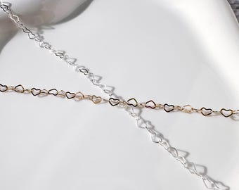 14k Gold Filled Heart Chain, Sterling Silver Open Heart Link Chain, Permanent Jewelry, Jewelry Making Supplies, Bulk Chain By The Foot