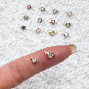 Heart Birthstone Connector, 14k Gold Filled & Sterling Silver, Connectors For Permanent Jewelry, Jewelry Making, Zodiac Zircon Stone 3mm 4mm