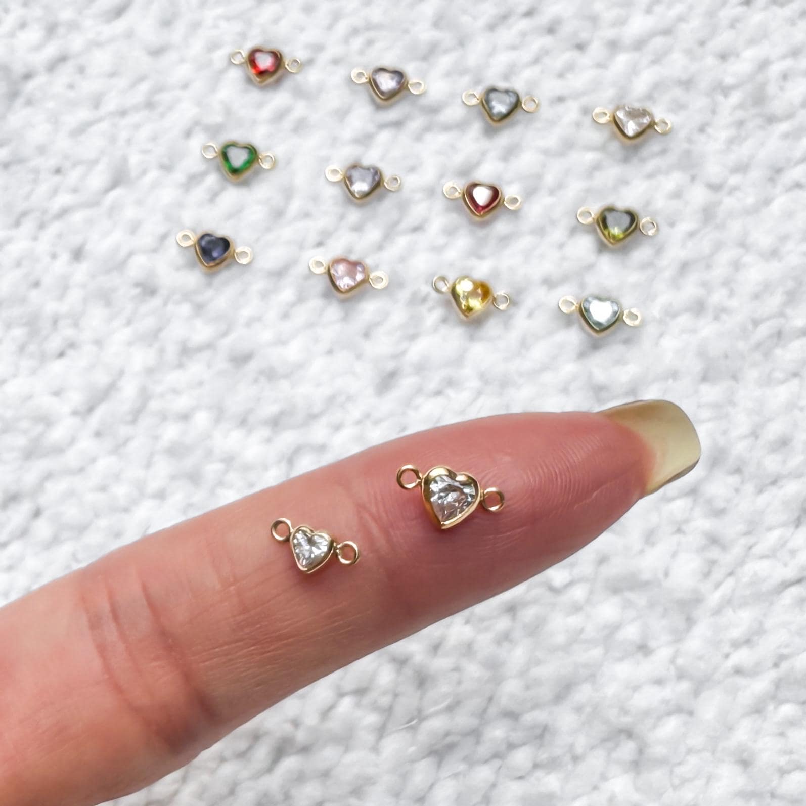 Heart Birthstone Connector, 14k Gold Filled & Sterling Silver, Connectors For Permanent Jewelry, Jewelry Making, Zodiac Zircon Stone 3mm 4mm
