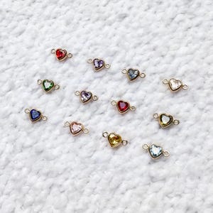 Heart Birthstone Connector, 14k Gold Filled & Sterling Silver, Connectors For Permanent Jewelry, Jewelry Making, Zodiac Zircon Stone 3mm 4mm