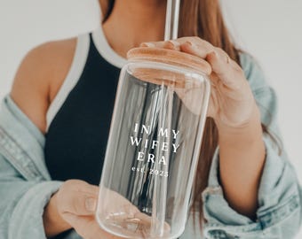 Personalized In My Wifey Era Glass Cup, Custom Coffee Cup, Glass Can Cup, Future Mrs Gift, Engagement Bridal Shower Gift, Bride to Be Gift