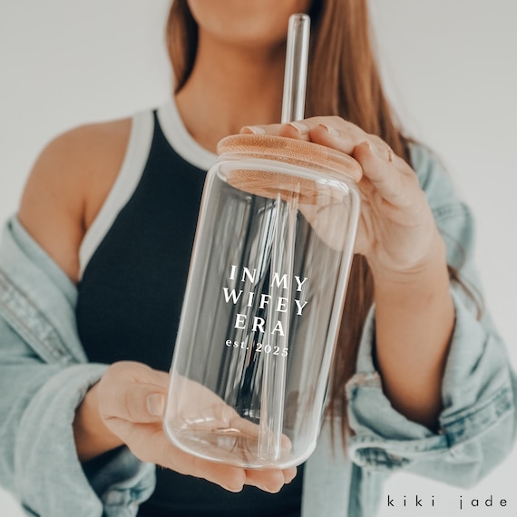 Personalized In My Wifey Era Glass Cup, Custom Coffee Cup, Glass Can Cup, Future Mrs Gift, Engagement Bridal Shower Gift, Bride to Be Gift