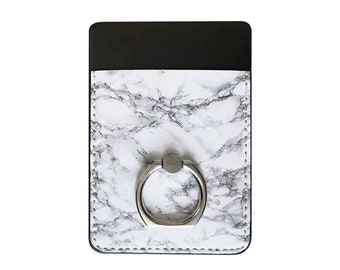 Ring Card Holder, Ring Phone Pocket, Cell Phone Ring, Phone Wallet, Card Holder For Phone, Carrara Marble, 360 Ring Stand, Vegan Leather