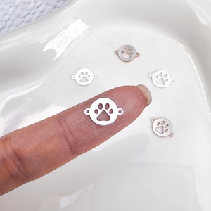 Paw Connectors, 14k Gold Filled & 925 Sterling Silver, Connectors For Permanent Jewelry, Jewelry Making, Pet Dog Paw Disk Connector Charms