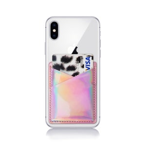 Holografische telefoonkaarthouder, kaarthouder voor telefoon, zelfklevende telefoonzak, kaarthouder voor telefoon, zelfklevende telefoonzak, creditcardhouder, holografische portemonnee