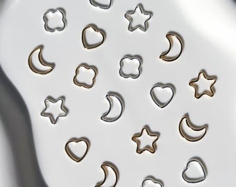 Open Style Connectors, Heart Star Moon Clover, 14k Gold Filled & 925 Sterling Silver, Permanent Jewelry Charms, Closed Jump Ring Connectors