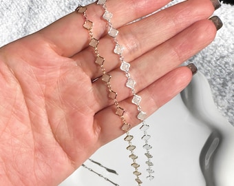 14k Gold Filled Clover Chain, Sterling Silver Clover Enamel Chain 5mm, Permanent Jewelry, Jewelry Making Supplies, Bulk Chain By The Foot