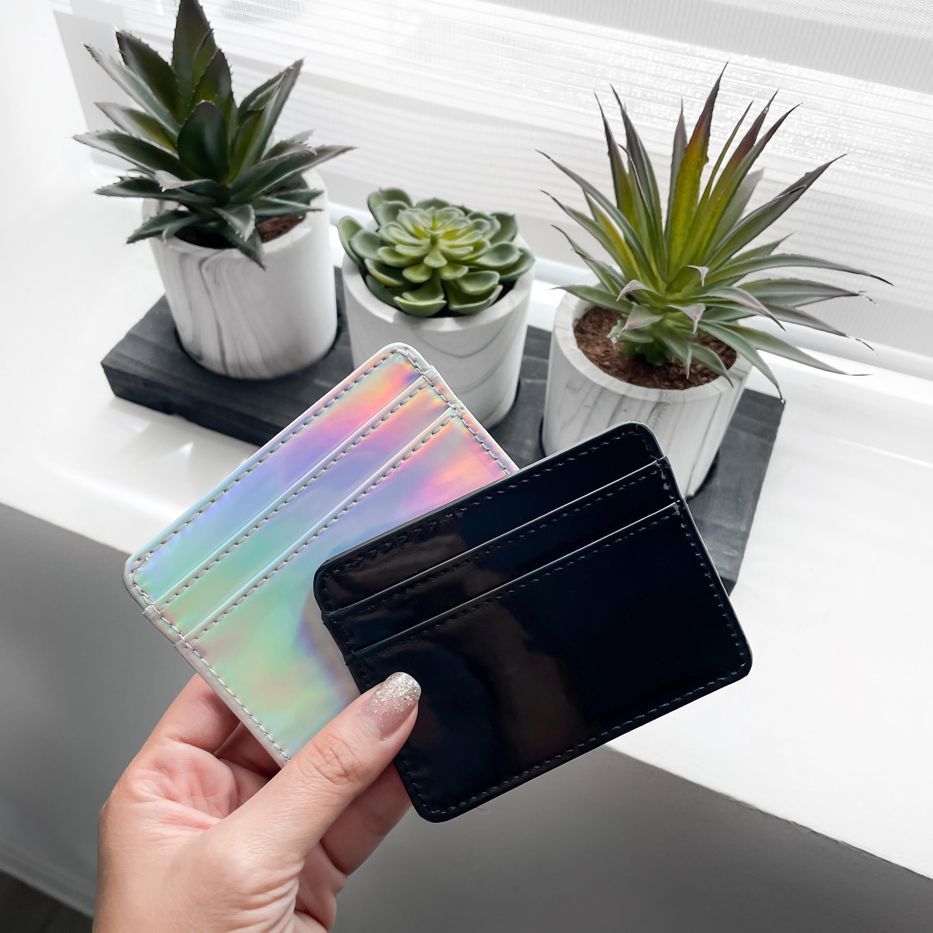 Holographic Card Holder Wallet Black Card Wallet Silver Etsy