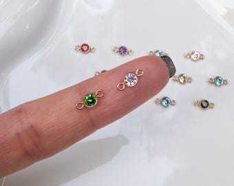 Round Birthstone Connector, 14k Gold Filled & Sterling Silver, Connectors For Permanent Jewelry, Jewelry Making, 3mm 4mm Zircon Stone Charms