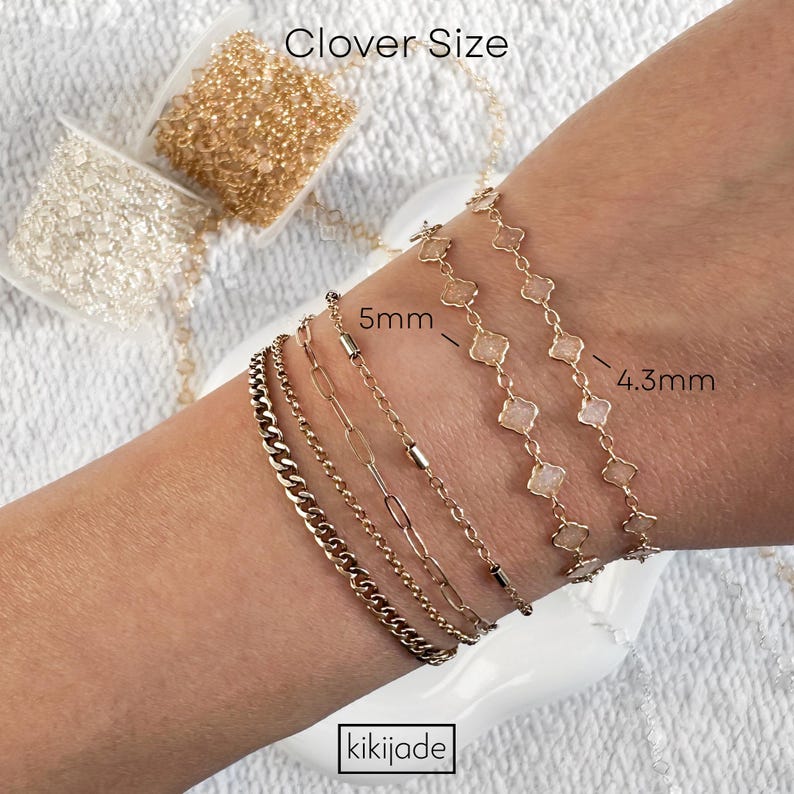 14k Gold Filled Clover Chain, Sterling Silver Clover Enamel Chain, Glitter Enamel, Permanent Jewelry Making Supplies, Bulk Chain By The Foot image 4