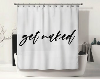 Get Naked Shower Curtain, White Shower Curtain, Bathroom Decor, Washroom Decor, House Warming Gift, Home Decor, Shower Curtain, Get Naked