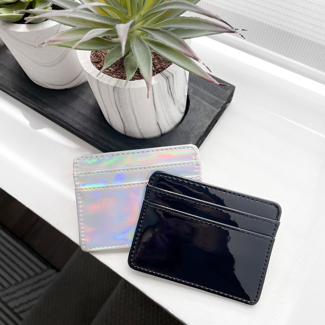 Holographic Card Holder Wallet Black Card Wallet Silver Etsy