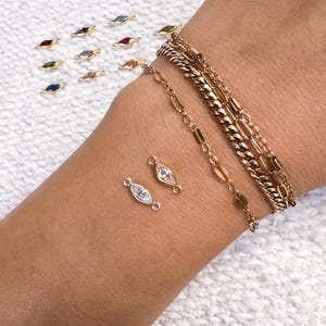 Marquise Birthstone Connector, 14k Gold Filled & Sterling Silver, Connectors For Permanent Jewelry, Jewelry Making, Zodiac Zircon Stones