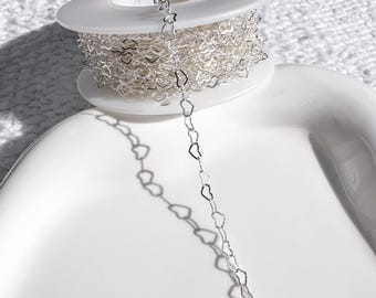 Sterling Silver Heart Chain S925, 14k Gold Filled Open Heart Link Chain, Permanent Jewelry, Jewelry Making Supplies, Bulk Chain By The Foot