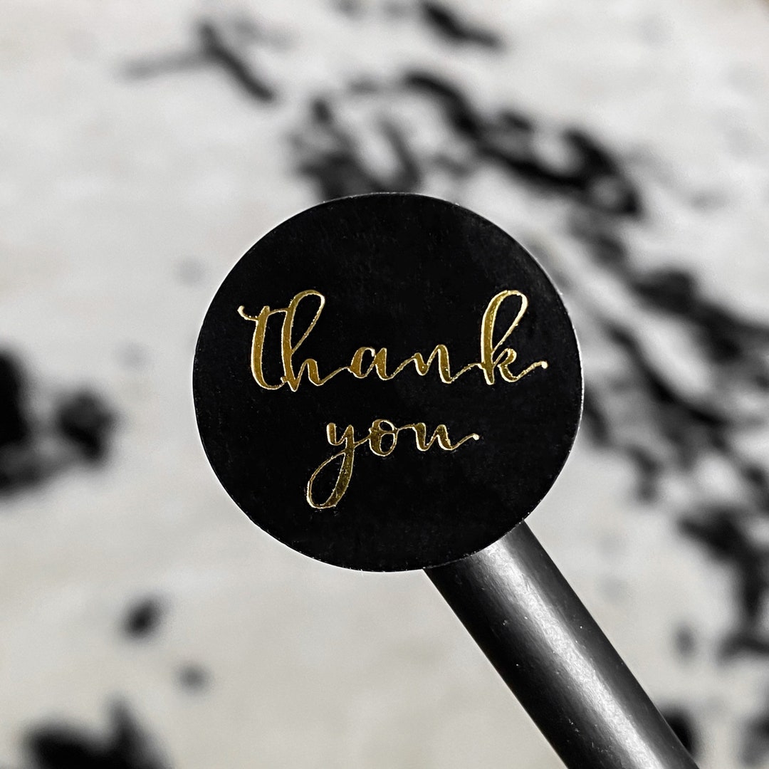 Thank You Stickers, Black Thank You Stickers, Gold Metallic Shipping