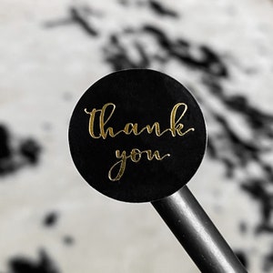 Thank You Stickers, Black Thank You Stickers, Gold Metallic Shipping Stickers, Product Packaging Stickers, 1 Inch Small Business Sticker