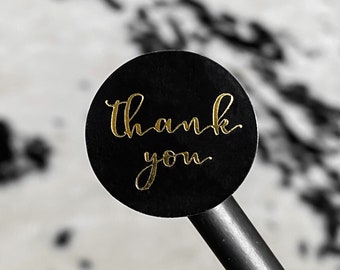 Thank You Stickers, Black Thank You Stickers, Gold Metallic Shipping Stickers, Product Packaging Stickers, 1 Inch Small Business Sticker