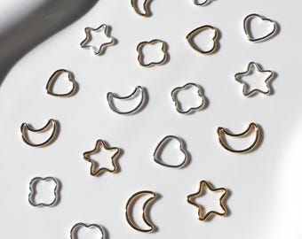 Open Style Connectors, Heart Star Moon Clover, 14k Gold Filled & 925 Sterling Silver, Permanent Jewelry Charms, Closed Jump Ring Connectors