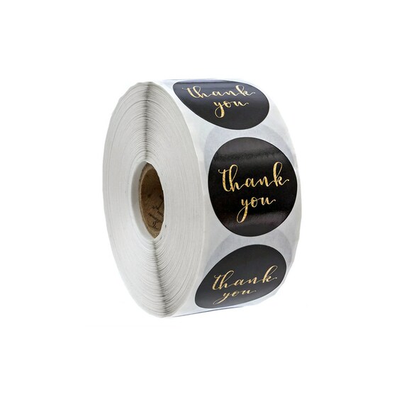 Thank You Stickers Black Thank You Sticker Gold Metallic - Etsy