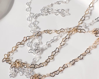 14k Gold Filled Heart Chain, Sterling Silver Open Heart Link Chain, Permanent Jewelry, Jewelry Making Supplies, Bulk Chain By The Foot