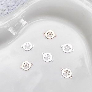 Paw Connectors, 14k Gold Filled & 925 Sterling Silver, Connectors For Permanent Jewelry, Jewelry Making, Pet Dog Paw Disk Connector Charms