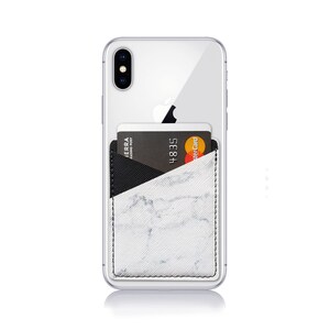 Phone Card Holder, Phone Wallet, Phone Pocket, Leather Card Holder, Stick On Wallet, Adhesive Phone Wallet, Marble Card Holder, Black image 3