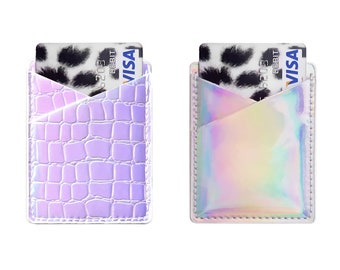 Two Holographic Phone Card Holders, Phone Wallet, Card Holder For Phone, Stick On Phone Wallet, Adhesive Phone Pocket, Credit Card Holder