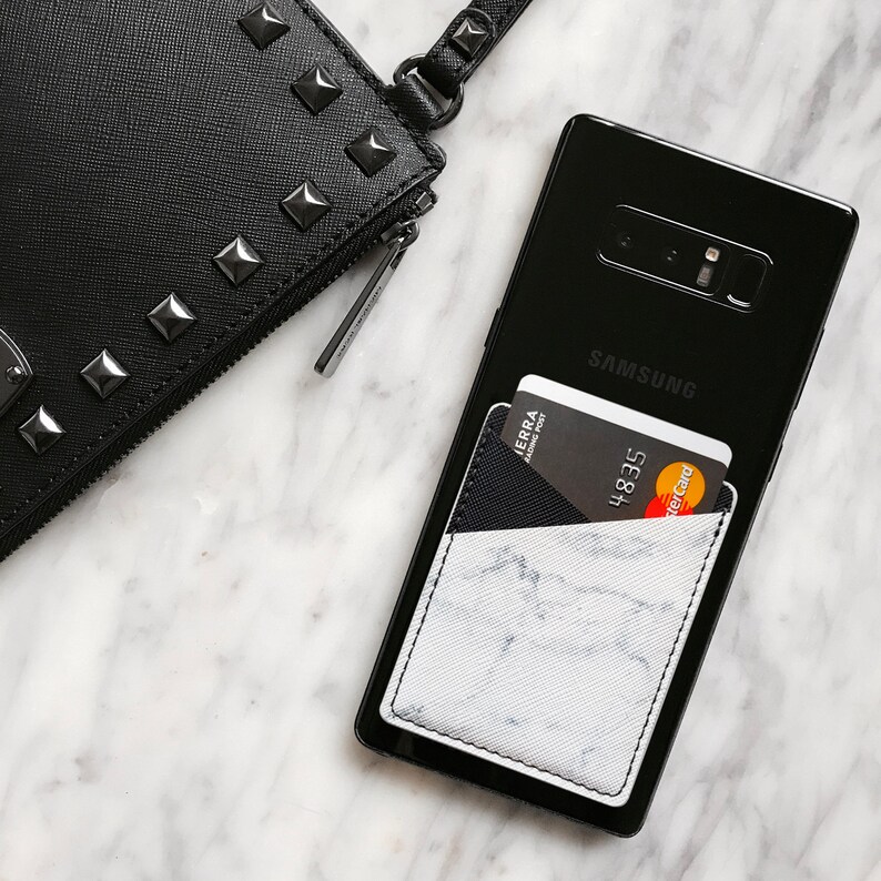 Phone Card Holder, Phone Wallet, Phone Pocket, Leather Card Holder, Stick On Wallet, Adhesive Phone Wallet, Marble Card Holder, Black image 4