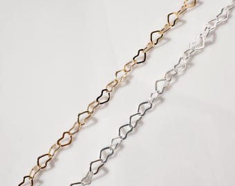 14k Gold Filled Heart Chain, Sterling Silver Open Heart Link Chain, Permanent Jewelry, Jewelry Making Supplies, Bulk Chain By The Foot