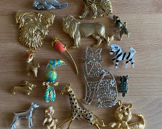 Lot of Vintage Animal Brooches JJ Gerrys 60s 70s 80s Parrot Dog Cat Etsy