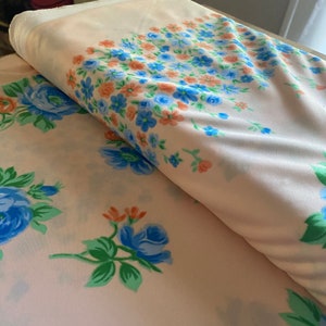 Peach Blue Floral Gilbert Frank Poly Material 70s