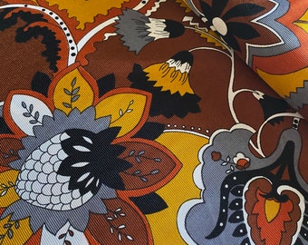 Gold Yellow Brown Black Paisley Psychedelic Vintage Fabric H. Bates Co.
