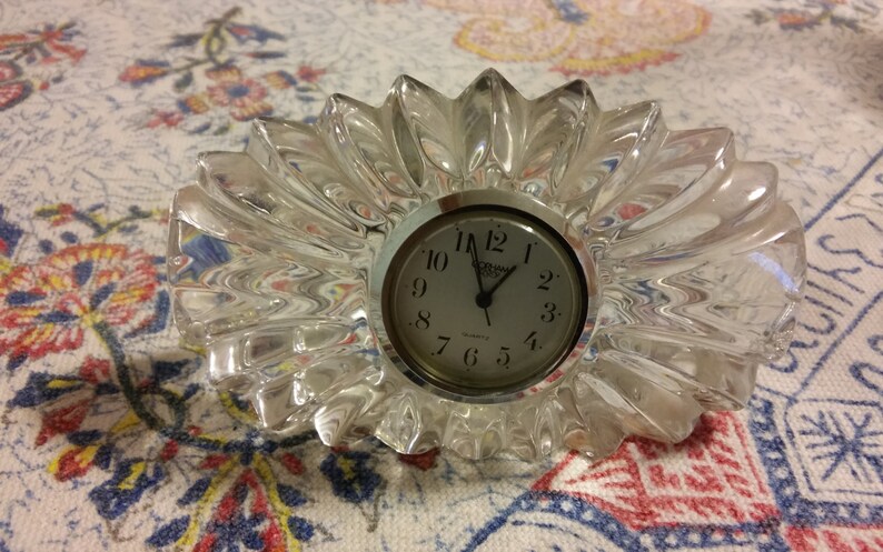 10574 Small Cut Lead Crystal Desk Table Clock Paperweight W Etsy