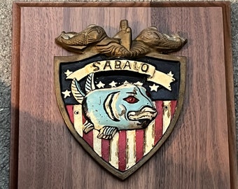 USS Sabalo Submarine SS 302 Brass Plaque (Hand Painted)