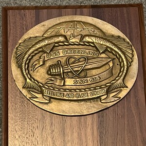 USS Greenling Submarine SSN 614 Brass Plaque